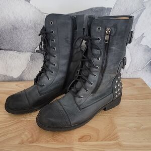 Grey Studded Women's Moto Boots